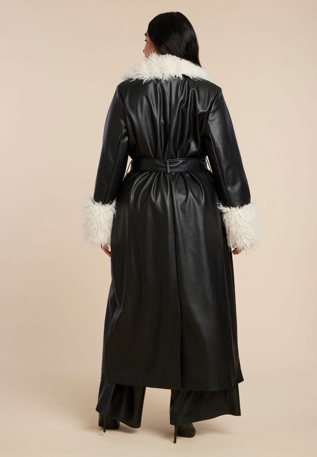 Faux Leather Coat With Fur Trim image number 3