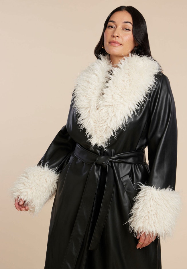 Faux Leather Coat With Fur Trim image number 5