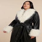 Faux Leather Coat With Fur Trim image number null