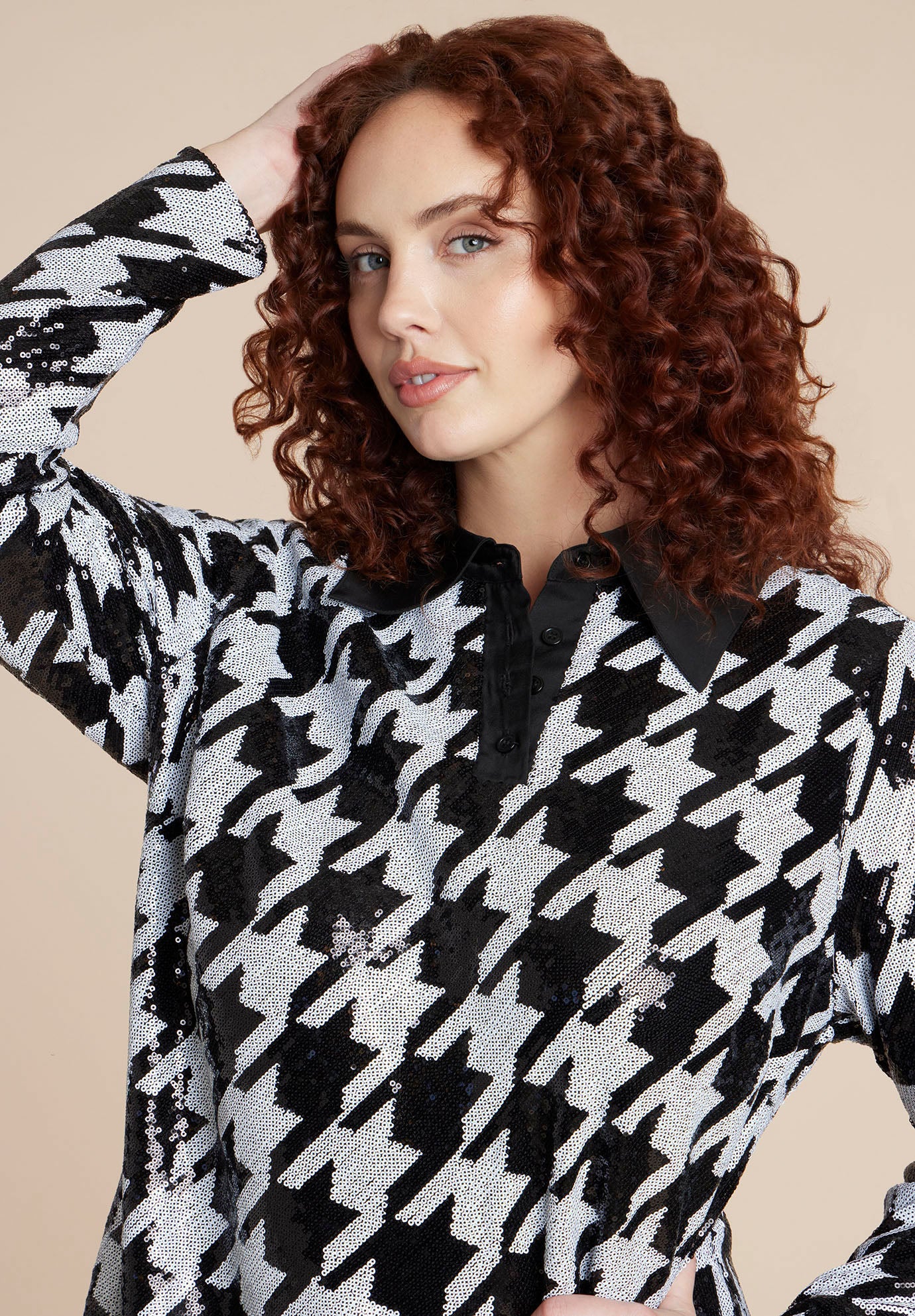  Houndstooth Sequin Mini With Collar image number 3