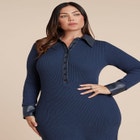  Faux Leather Detail Sweater Dress image number null