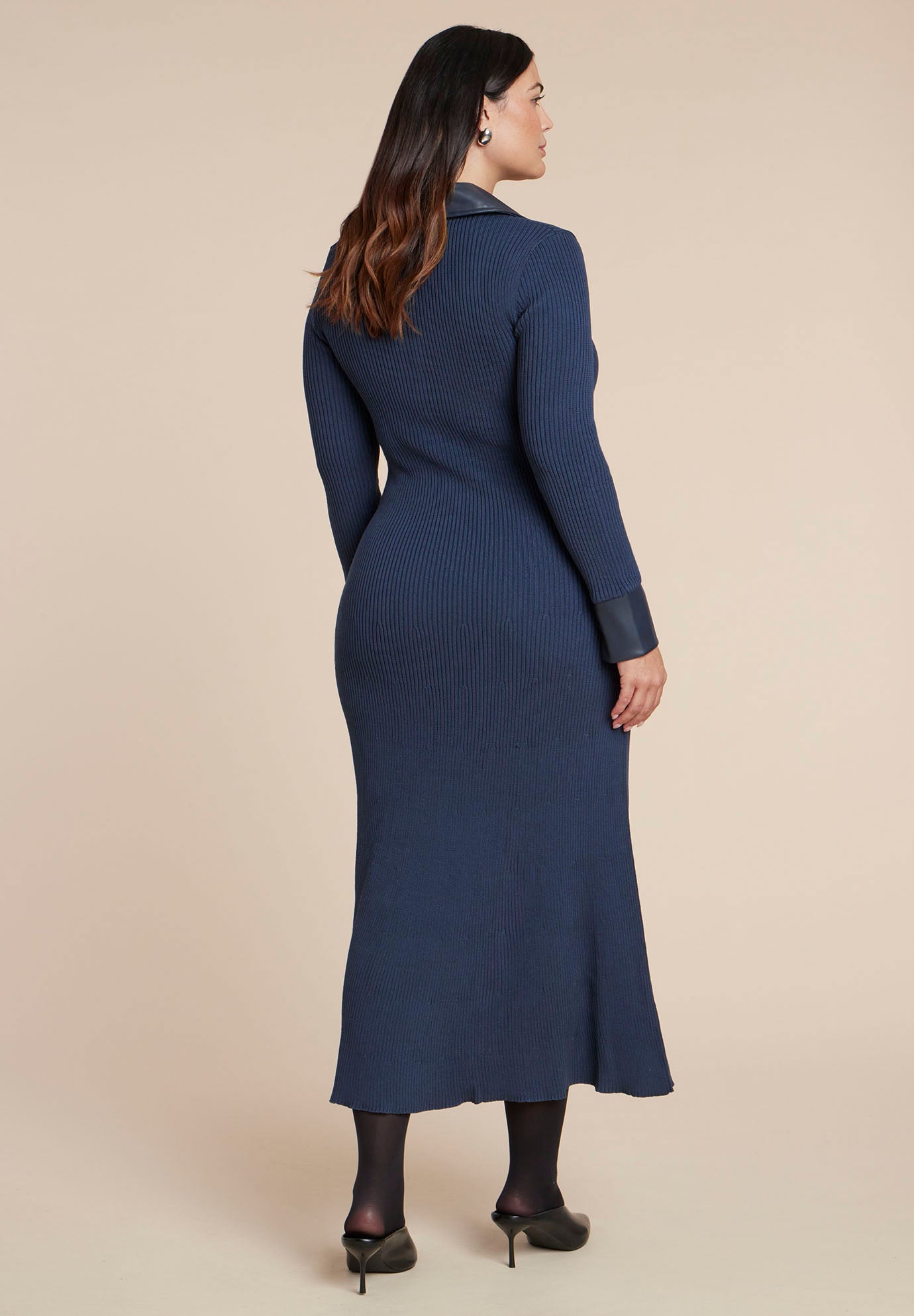  Faux Leather Detail Sweater Dress image number 4