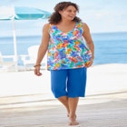 Elastic-Waist Pull-On Knit Pocket Capri Pants image number null