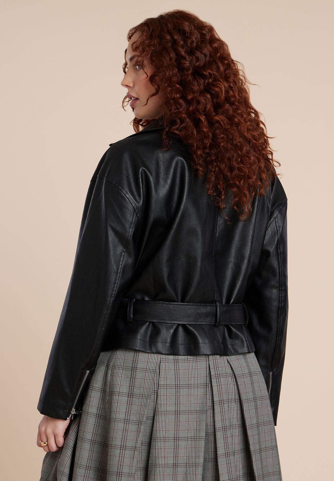  Belted Faux Leather Moto Jacket image number 1