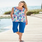 Elastic-Waist Pull-On Knit Pocket Capri Pants image number null