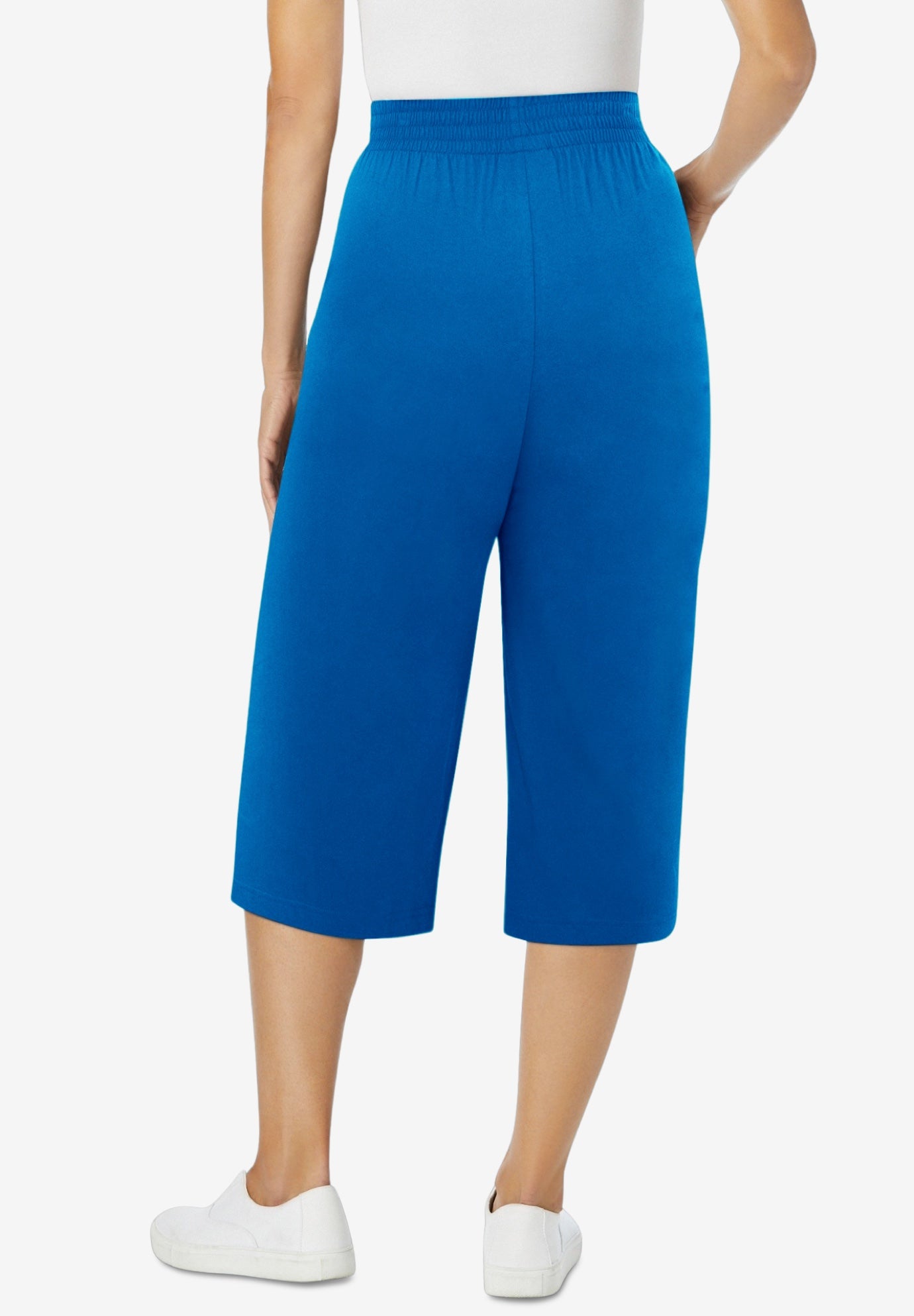 Elastic-Waist Pull-On Knit Pocket Capri Pants image number 2