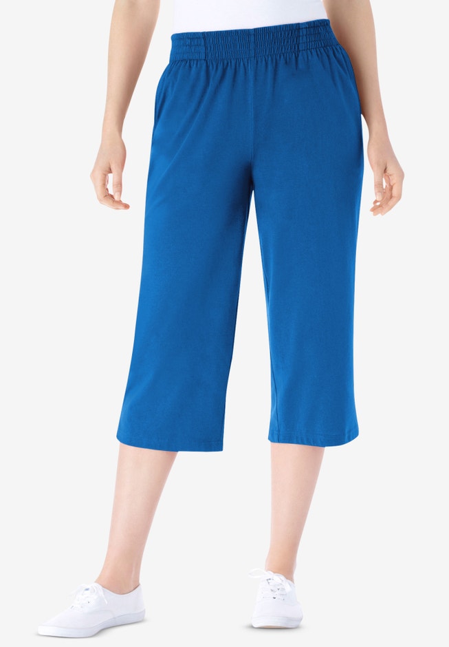 Elastic-Waist Pull-On Knit Pocket Capri Pants image number 1