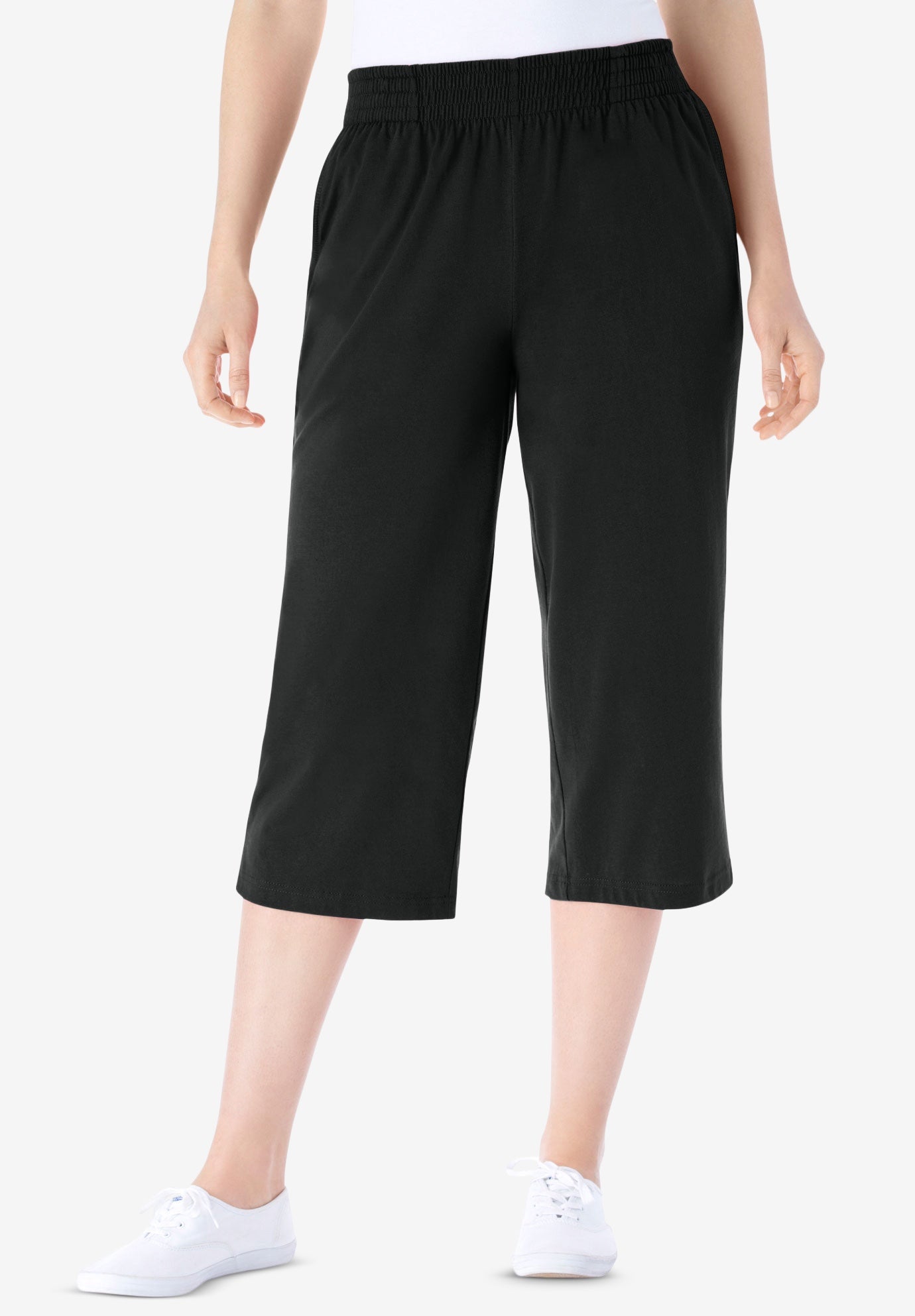 Elastic-Waist Pull-On Knit Pocket Capri Pants image number 0