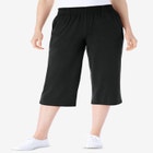 Elastic-Waist Pull-On Knit Pocket Capri Pants image number null