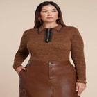 Polo Sweater With Leather Trim image number null