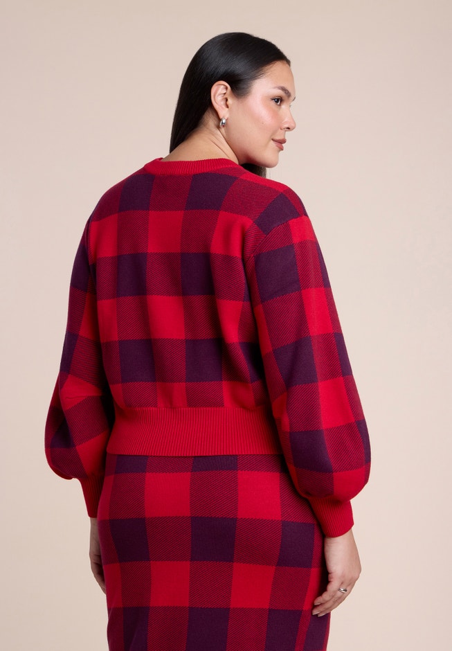 Intarsia Puff-Sleeve Sweater image number 1
