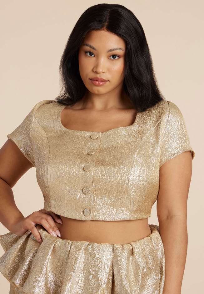 Square Neck Button Up Crop Top image number 1