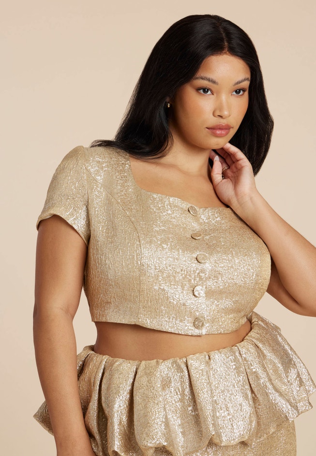 Square Neck Button Up Crop Top image number 2