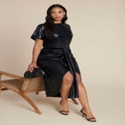 Faux Leather Tie Detail Dress image number null