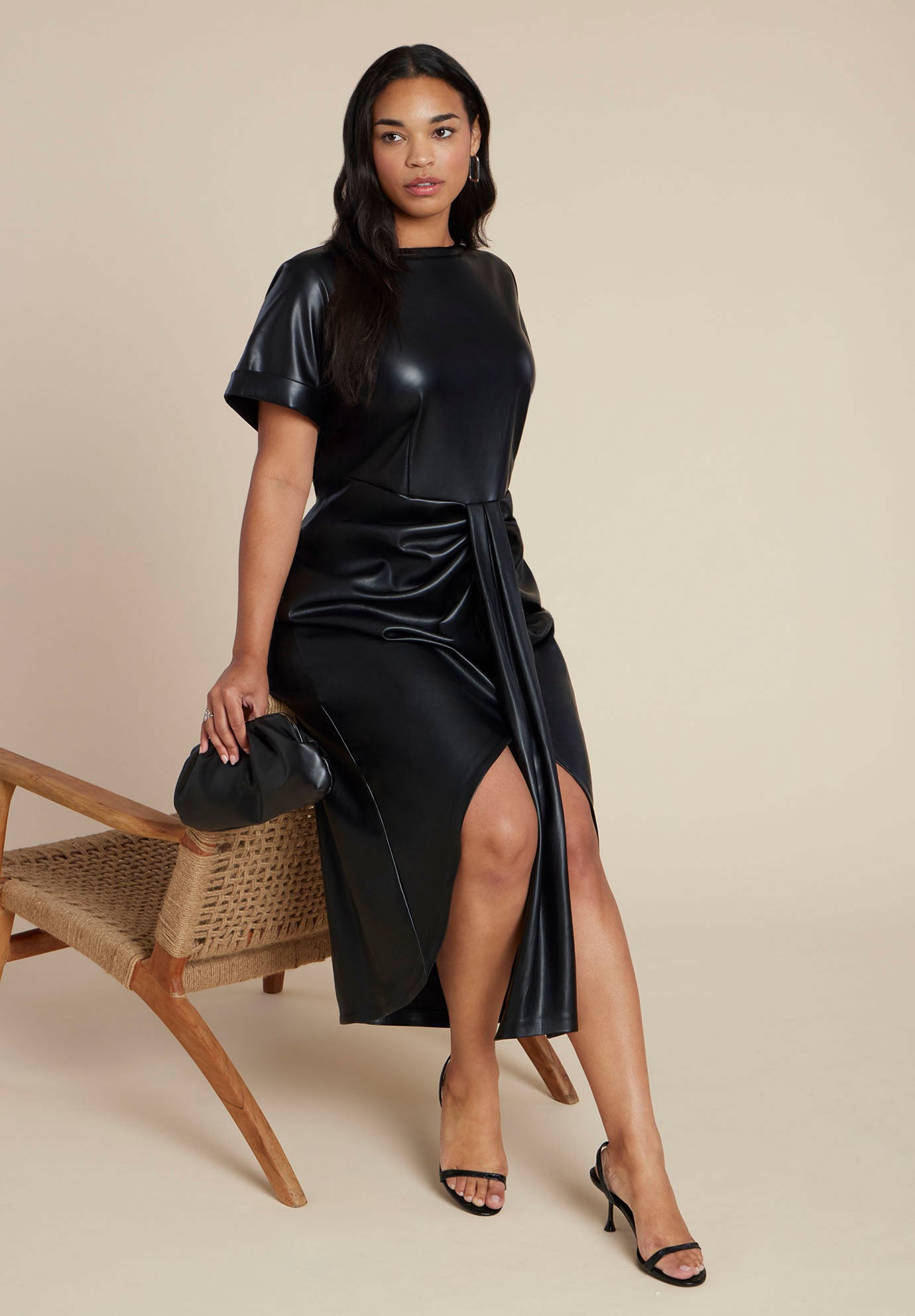 Faux Leather Tie Detail Dress image number 1