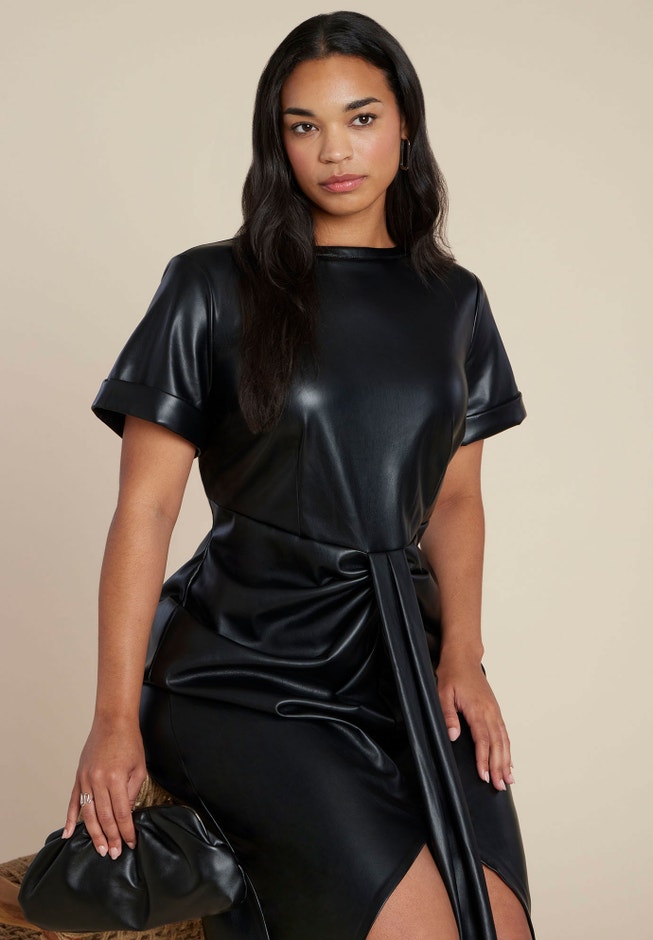 Faux Leather Tie Detail Dress image number 2