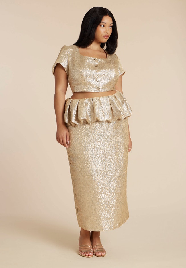 Metallic Skirt With Bubble Peplum image number 1