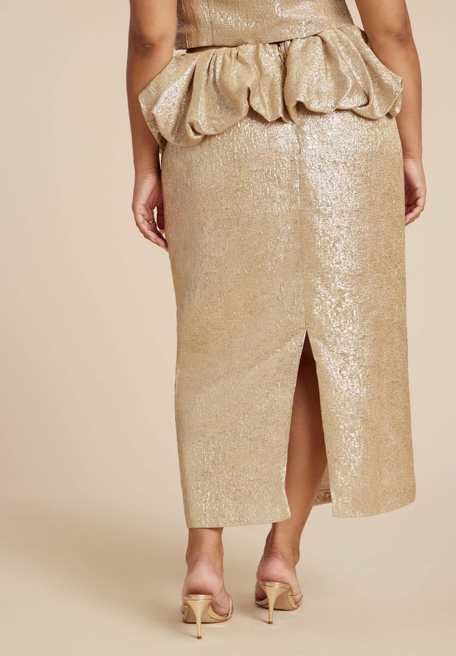 Metallic Skirt With Bubble Peplum image number 3