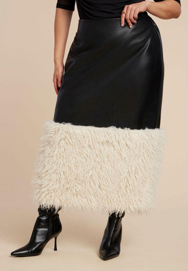 Faux Leather Skirt With Faux Fur Trim image number 1
