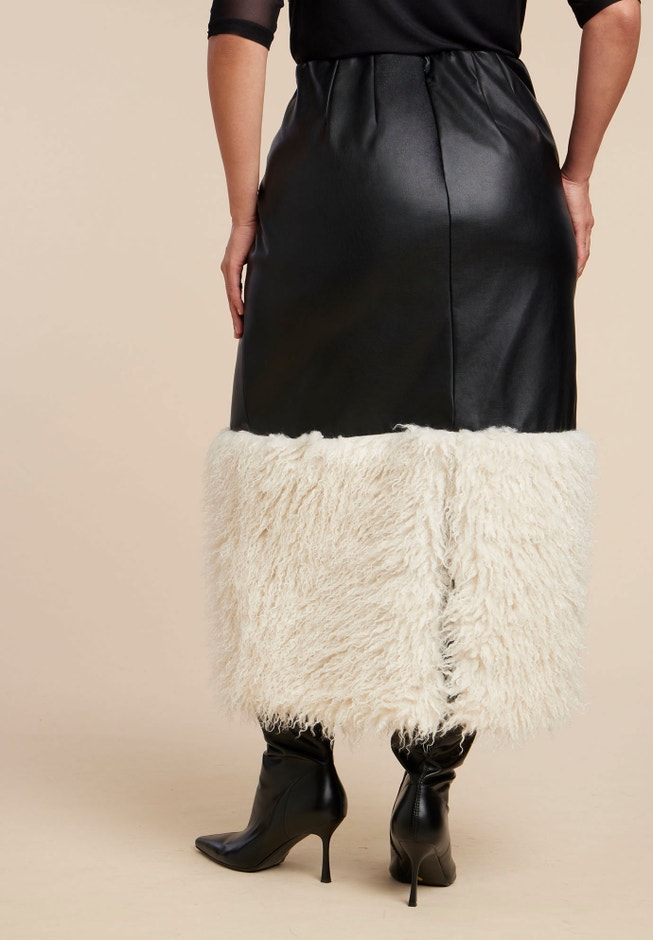 Faux Leather Skirt With Faux Fur Trim image number 2
