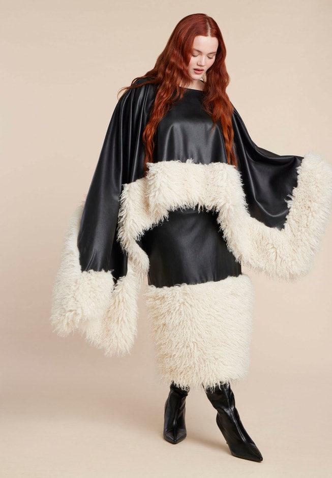 Faux Leather Skirt With Faux Fur Trim image number 3