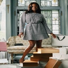 Rhinestone Button Tweed Mini Dress image number null