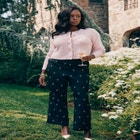 Embroidered Bow Bootcut Trouser image number null