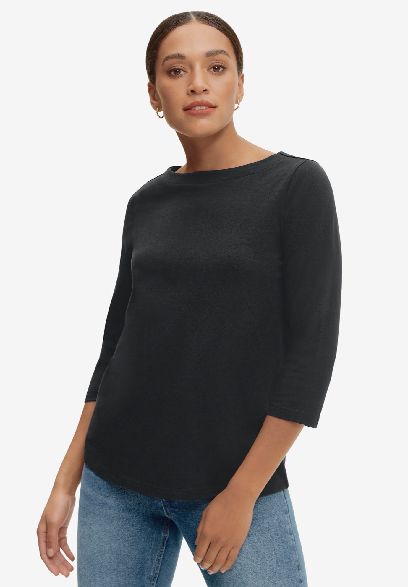 Stretch Knit Scoop Neck 3/4 Sleeve Top image number 0