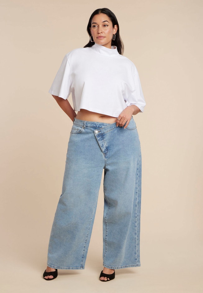 Overlap Waist Wide Leg Jeans image number 0