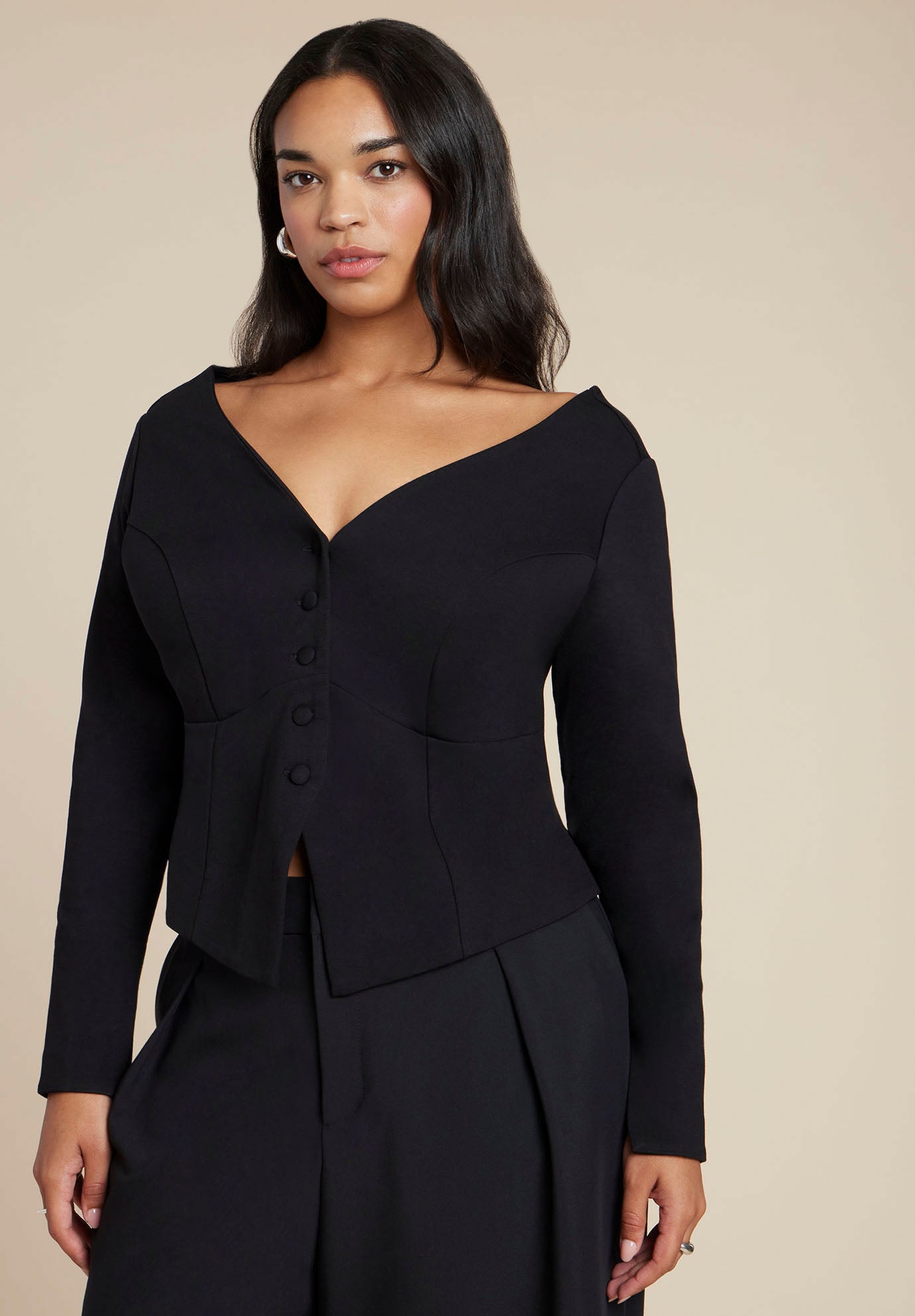 Button Up Wide Neck Top image number 0