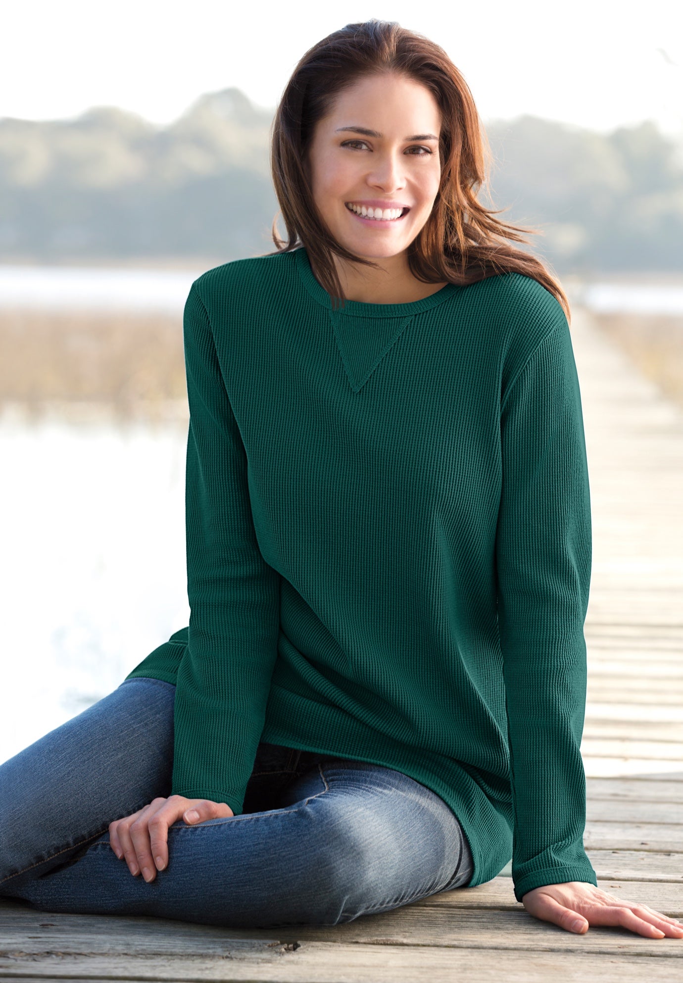 Long-Sleeve Crewneck Soft Waffle Knit Thermal Shirt image number 0