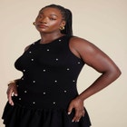 Embellished Sleeveless Mini Sweater Dress image number null