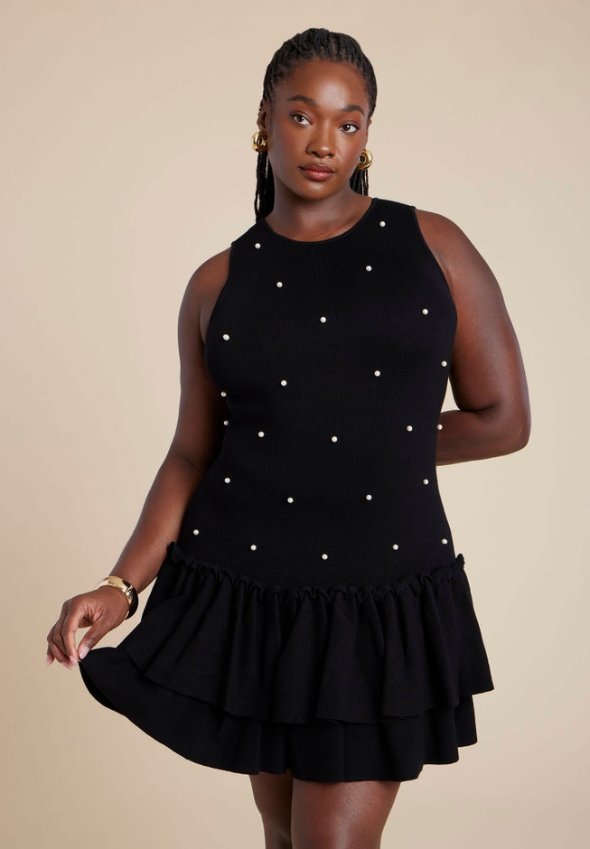 Embellished Sleeveless Mini Sweater Dress image number 0