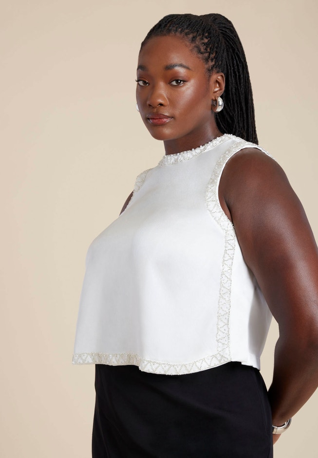 Embellished Sleeveless Boxy Shirt image number null