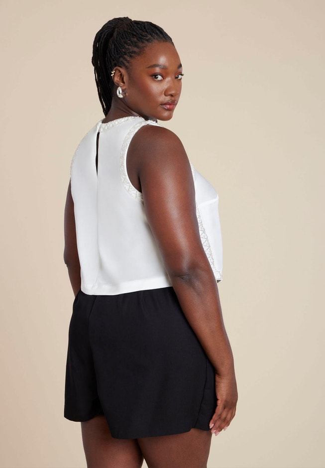 Embellished Sleeveless Boxy Shirt image number null