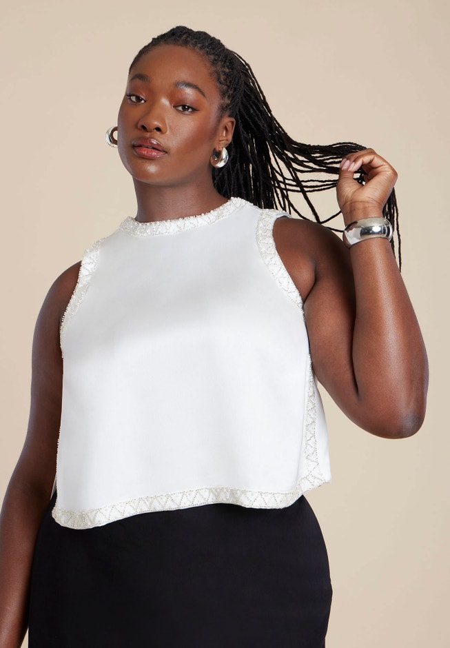 Embellished Sleeveless Boxy Shirt image number null