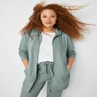 French Terry Long Sleeve Zip-Front Tunic Hoodie image number null