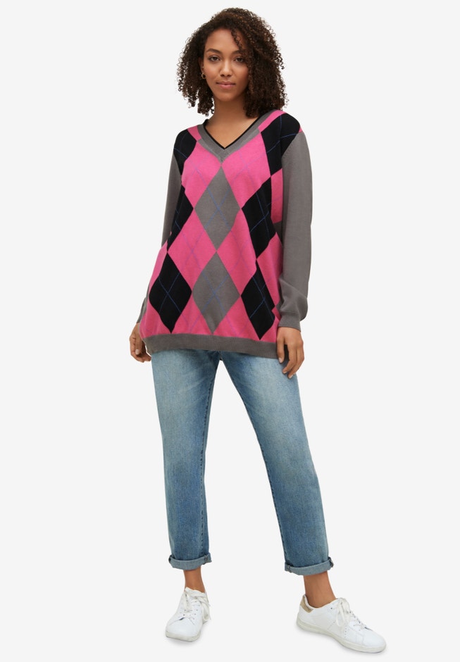 V-neck Argyle Sweater image number 1