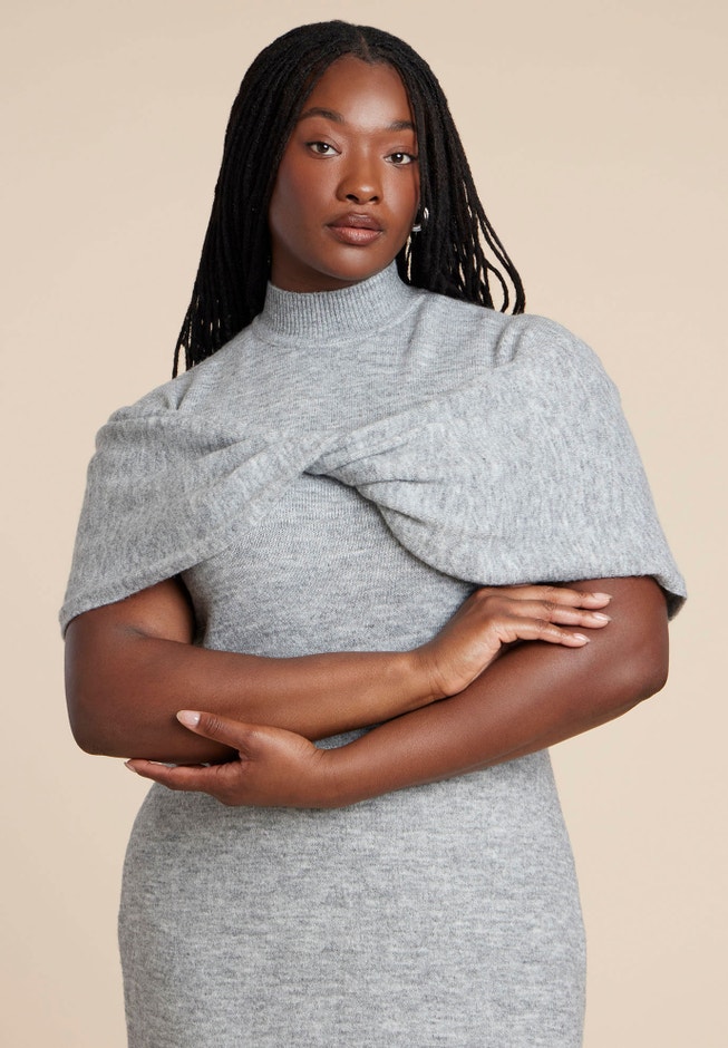 Twist Front Cape Sweater Dress image number 2