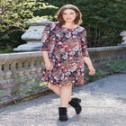 Stretch Knit Scoop Neck 3/4 Sleeve A Line Dress image number null