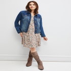 Stretch Knit Scoop Neck 3/4 Sleeve A Line Dress image number null