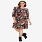 Stretch Knit Scoop Neck 3/4 Sleeve A Line Dress image number null