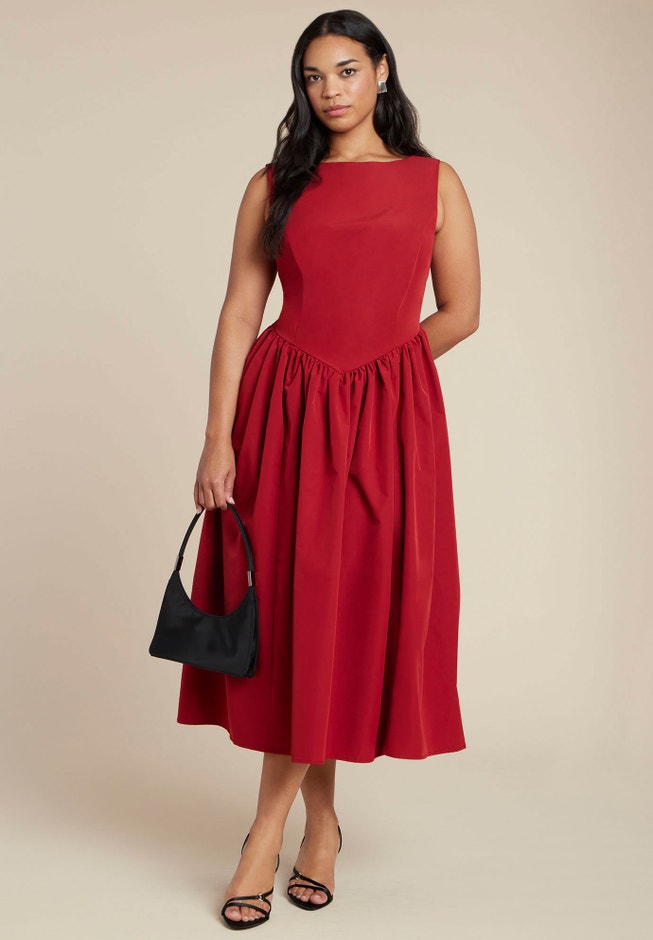 Boat Neck Flare Midi Dress image number 1