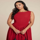 Boat Neck Flare Midi Dress image number null