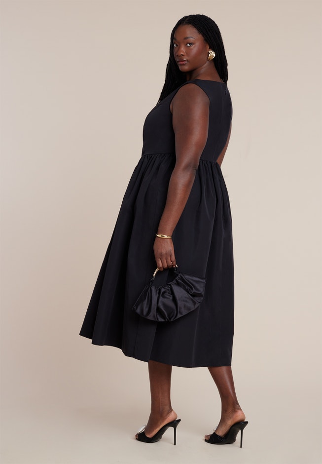 Boat Neck Flare Midi Dress | ELOQUII Boat Neck Flare Midi Dress | ELOQUII