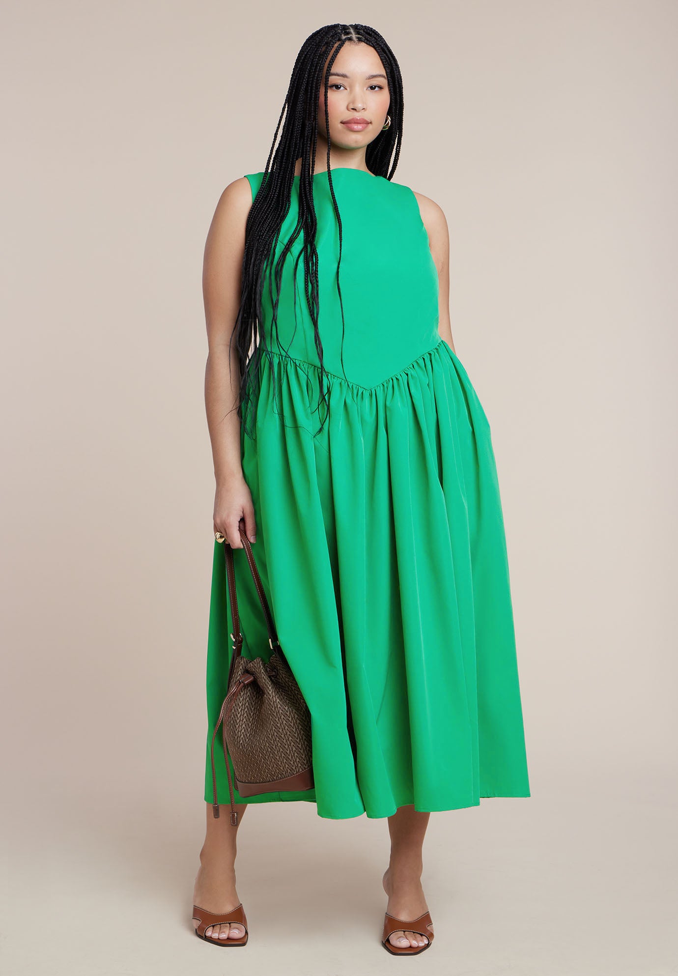 Boat Neck Flare Midi Dress image number 1