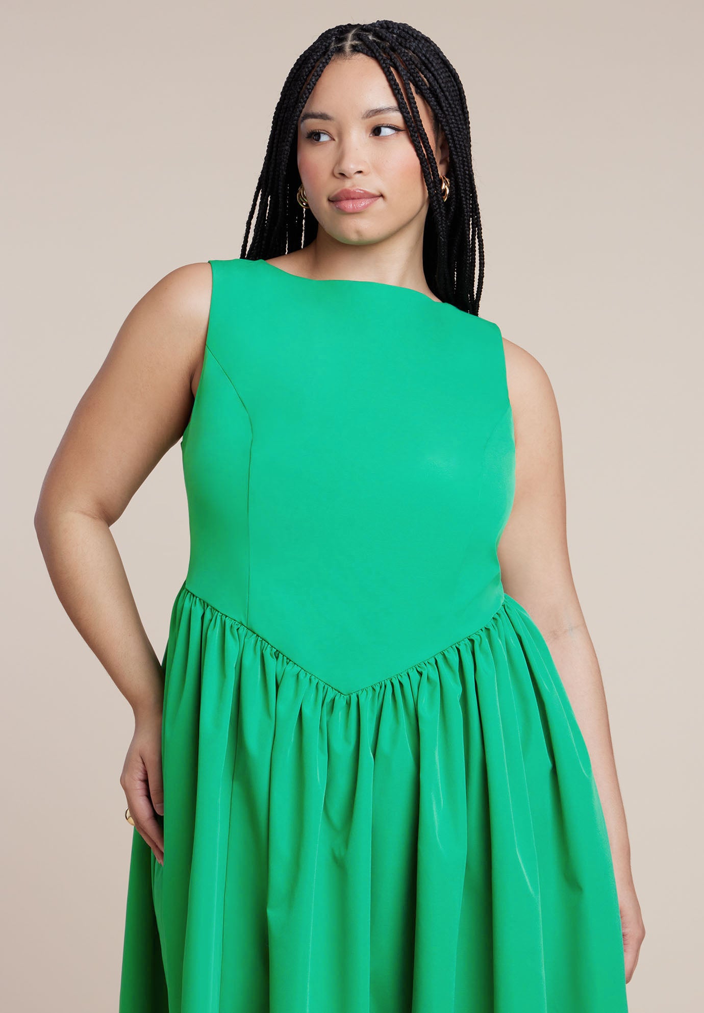 Boat Neck Flare Midi Dress image number 3