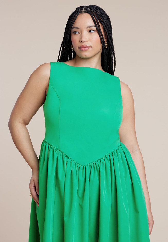 Boat Neck Flare Midi Dress image number 3