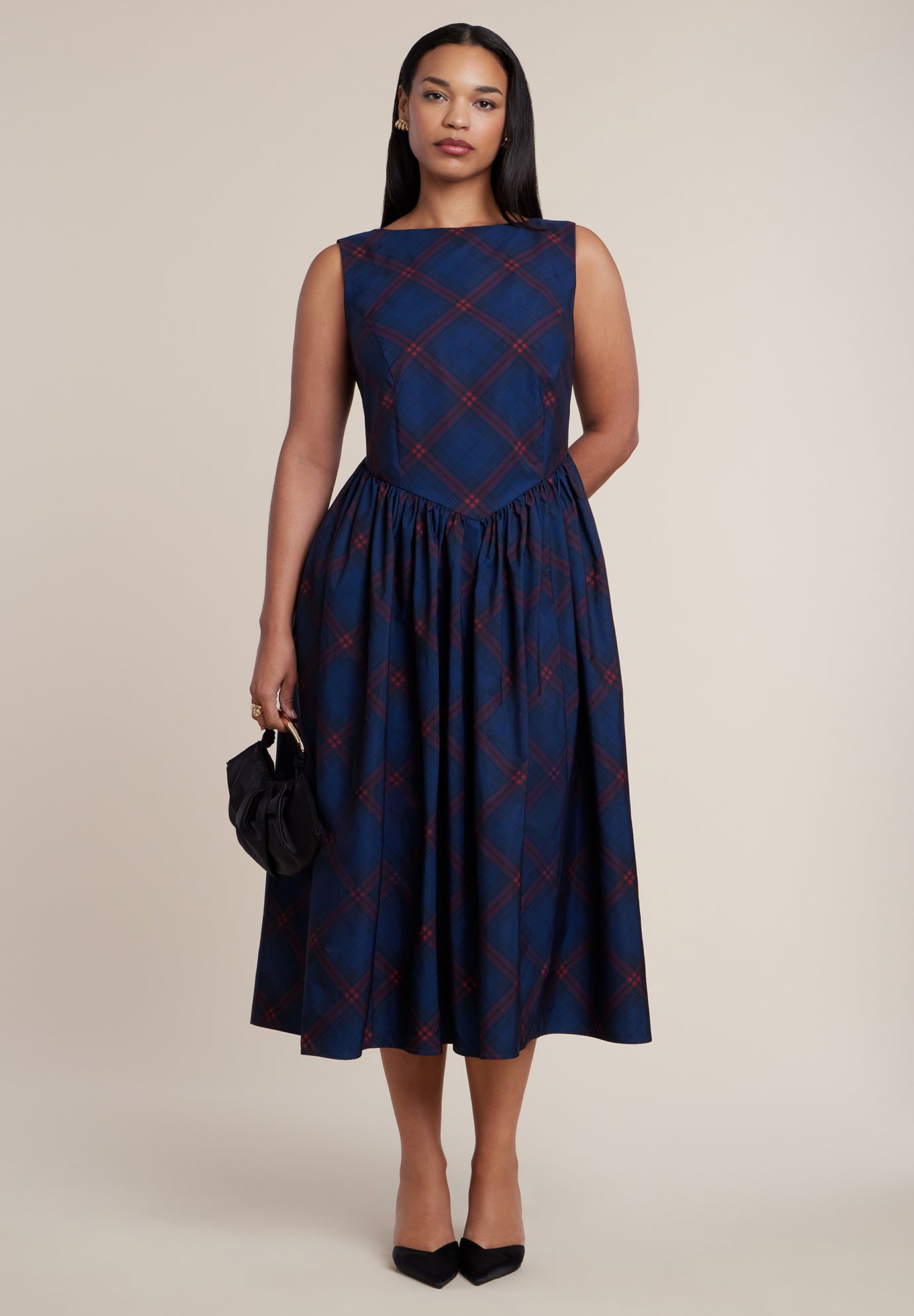 Boat Neck Flare Midi Dress