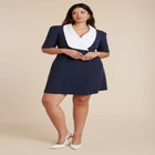 Contrast Collar Puff Sleeve Mini Dress image number null